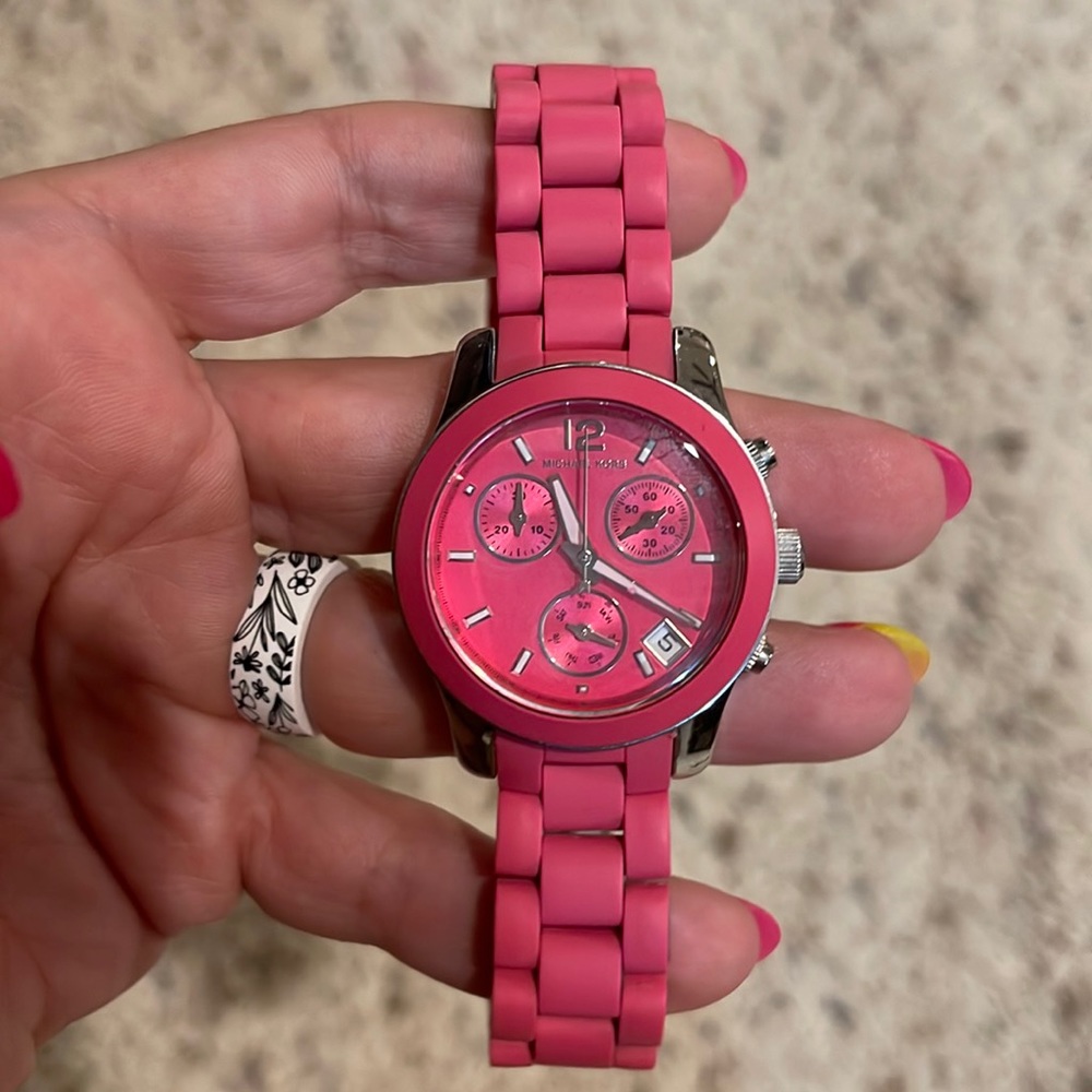 Michael kors pink and silver watch
